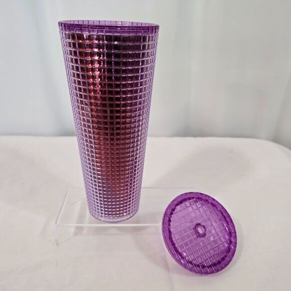Starbucks Tumbler 24oz Cold Pink Purple Textured Grid Pattern Venti New - Picture 6 of 7